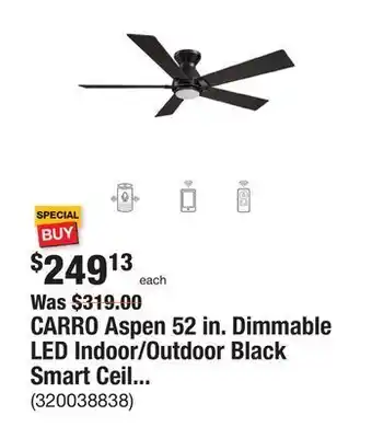 The Home Depot Carro aspen 52 in. dimmable led indoor/outdoor black smart ceiling fan with light and remote, works with alexa/google home offer