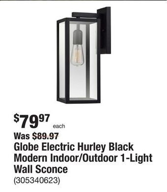 The Home Depot Globe electric hurley black modern indoor/outdoor 1-light wall sconce offer