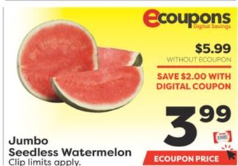 Weis Markets Jumbo seedless watermelon offer