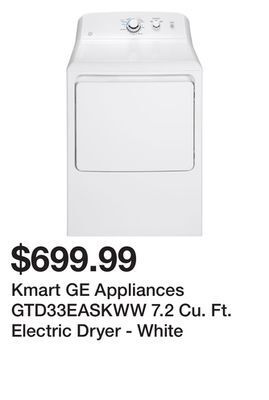 Kmart Kmart ge appliances gtd33easkww 7.2 cu. ft. electric dryer - white offer