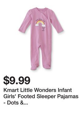 Kmart Kmart little wonders infant girls' footed sleeper pajamas - dots & rainbows offer