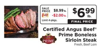 ShopRite Prime boneless sirloin steak offer