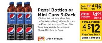 ShopRite Bottles or mini cans 6-pack offer