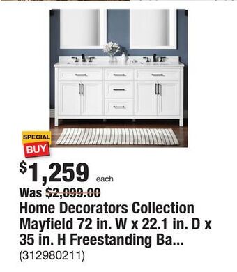 The Home Depot Home decorators collection mayfield 72 in. w x 22.1 in. d x 35 in. h freestanding bath vanity in white with white cultured ma offer