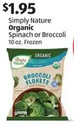 Aldi Simply Nature Organic Spinach or Broccoli 10 oz. Frozen offer