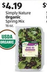 Aldi Simply Nature Organic Spring Mix 16 oz. offer