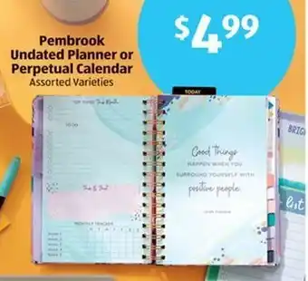 Aldi Pembrook Undated Planner or Perpetual Calendar Assorted Varieties offer