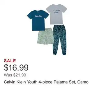 Costco Calvin klein youth 4-piece pajama set, camo offer
