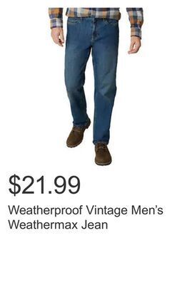 Costco Weatherproof vintage men's weathermax jean offer