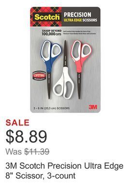 Costco 3m scotch precision ultra edge 8 scissor, 3-count offer