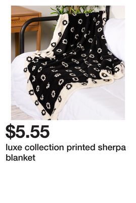 Five Below Luxe collection printed sherpa blanket offer