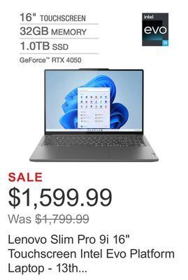 Costco Lenovo slim pro 9i 16 touchscreen intel evo platform laptop - 13th gen intel core i9-13905h - 3.2k - mini led (3200 x 2000) - offer