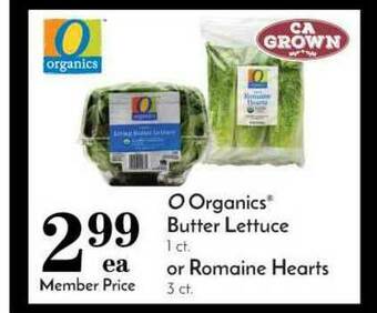 Pavilions O Organics® Butter Lettuce Or Romaine Hearts offer