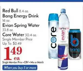 Pavilions Red Bull, Bang Energy Drink, Evian Spring Water Or Core Water offer