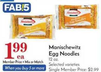 Pavilions Manischewitz Egg Noodles offer