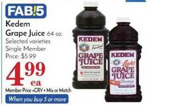 Pavilions Kedem Grape Juice offer