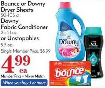 Pavilions Bounce Or Downy Dryer Sheets, Downy Fabric Conditioner Or Unstopables offer