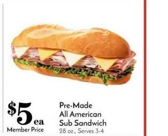 Pavilions Pre-Made All American Sub Sandwich offer