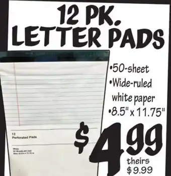 Ollie's 12 pk. letter pads offer