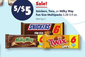 Family Dollar Snickers, twix, or milky way fun size multipacks offer