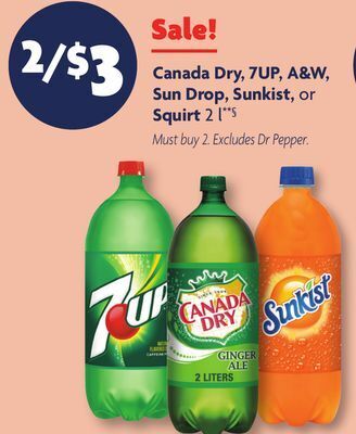 Family Dollar Canada dry, 7up, a & w, sun drop, sunkist, or squirt offer