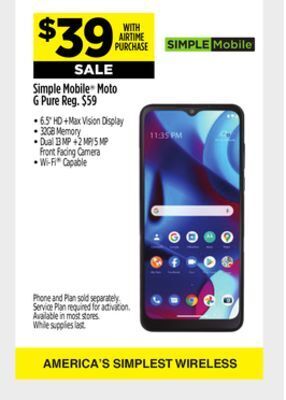 Dollar General Simple mobile® moto g pure offer