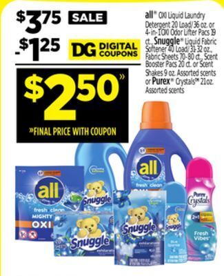 Dollar General All®, snuggle® or purex offer