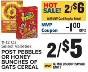 Food Lion Post Peebles or Honey Bunches of Oats Cereal 11-12 oz offer