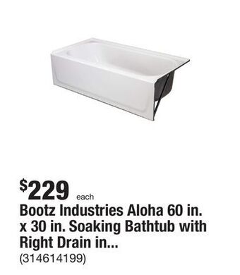 The Home Depot Bootz industries aloha 60 in. x 30 in. soaking bathtub with right drain in white offer
