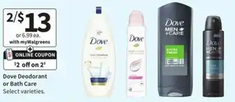 Walgreens Dove Deodorant Or Bath Care offer