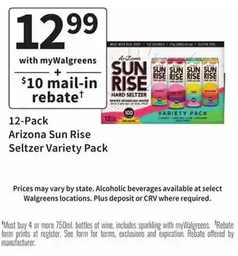 Walgreens Arizona Sun Rise Seltzer Variety Pack offer