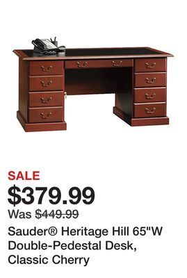 Office Depot Sauder® heritage hill 65w double-pedestal desk, classic cherry offer