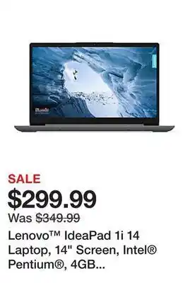 Office Depot Lenovo™ ideapad 1i 14 laptop, 14 screen, intel® pentium®, 4gb memory, 128gb emmc storage, wi-fi 6, windows® 11, 82lv003wus offer