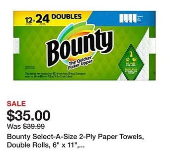 Office Depot Bounty select-a-size 2-ply paper towels, double rolls, 6 x 11, white, 90 sheets per roll, pack of 12 rolls offer