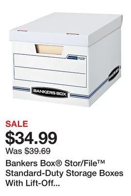 Office Depot Bankers box® stor/file™ standard-duty storage boxes with lift-off lids and built-in handles, letter/legal size, 10 x 12 x 15, offer