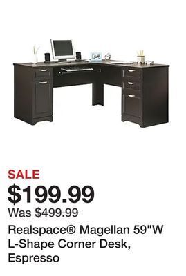 Office Depot Realspace® magellan 59w l-shape corner desk, espresso offer