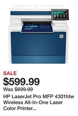Office Depot Hp laserjet pro mfp 4301fdw wireless all-in-one laser color printer (4ra82f) offer