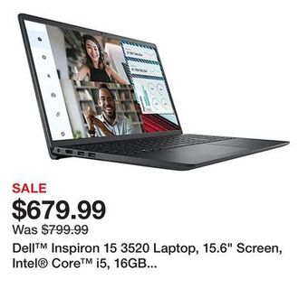 Office Depot Dell™ inspiron 15 3520 laptop, 15.6 screen, intel® core™ i5, 16gb memory, 256gb solid state drive, wi-fi 6, windows® 11 home offer