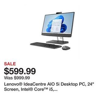 Office Depot Lenovo® ideacentre aio 5i desktop pc, 24 screen, intel® core™ i5, 8gb memory, 256gb solid state drive, windows® 11 offer