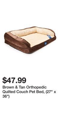 Big Lots Brown & tan orthopedic quilted couch pet bed, (27 x 36) offer