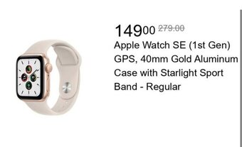 Walmart Apple Watch SE (1st Gen) GPS, 40mm Gold Aluminum Case with Starlight Sport Band - Regular offer