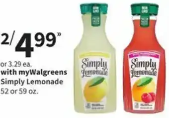 Walgreens Simply Lemonade 52 Or 59 oz offer