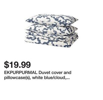 Ikea Ekpurpurmal duvet cover and pillowcase(s), white blue/cloud, full/queen (double/queen) offer