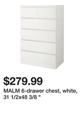Ikea Malm 6-drawer chest, white, 31 1/2x48 3/8 offer