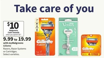 Walgreens Gillette Razors, Razor Systems Or Cartridges offer
