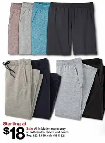 Target All In Motion Men's Cozy Or Soft-Stretch Shorts And Pants offer