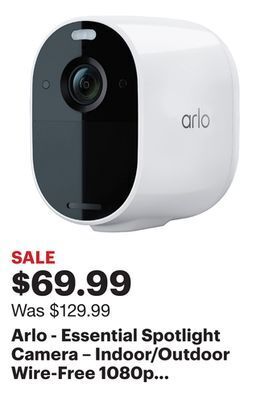 Best Buy Arlo - essential spotlight camera – indoor/outdoor wire-free 1080p security camera - white offer