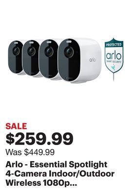 Best Buy Arlo - essential spotlight 4-camera indoor/outdoor wireless 1080p surveillance system - white offer