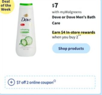 Walgreens Dove or dove men's bath care offer