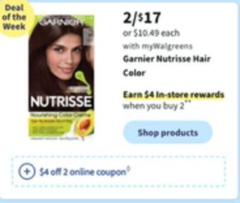 Walgreens Garnier nutrisse hair color offer